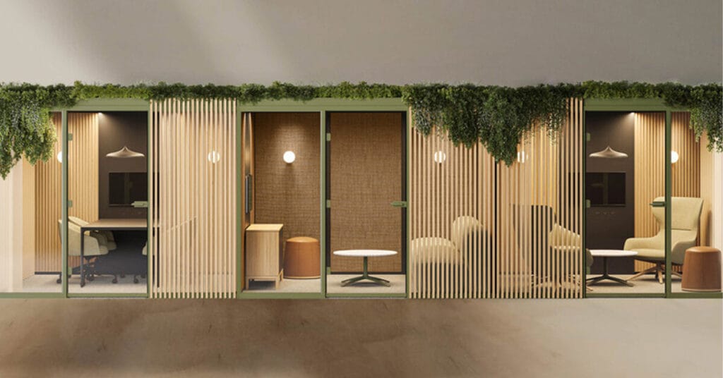 boss design redefines offices with modular & biophilic eden pod