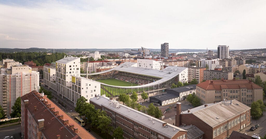 finland’s first hybrid stadium by JKMM architects fuses residential, retail, and public spaces