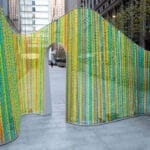 fluorescent wish ribbons coat hou de sousa’s interactive pavilion in new york