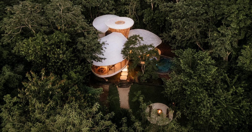 bamboo dome unites roofs of villa by NOD studio in mexico