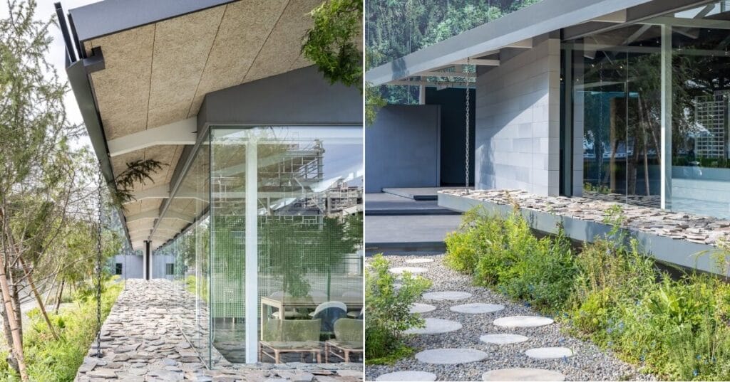 metal trusses & stones shape inorder studio’s showroom in taiwan