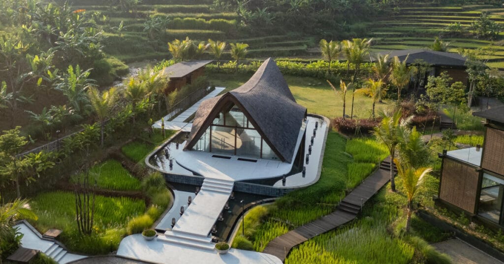 undulating wood tops k-thengono’s wedding compound in indonesia
