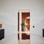 vintage terrazzo and textured travertine shape saint of athens’ bespoke archive space