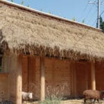 studio 2m26 shapes wooden sheep house in kyoto with rice straws