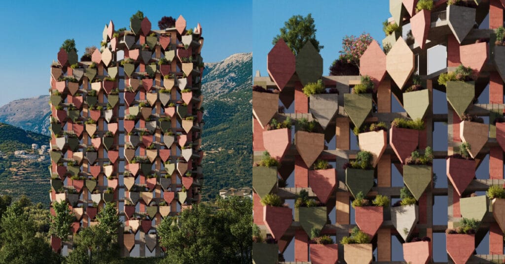 protruding planters wrap davide macullo’s tower in albania